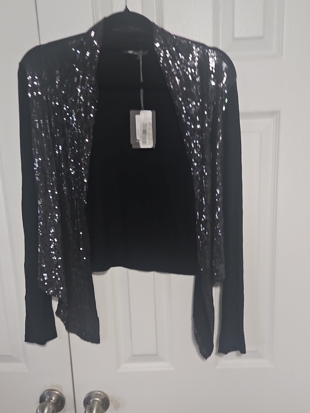 Black Sequin Open-Front Women's Cardigan